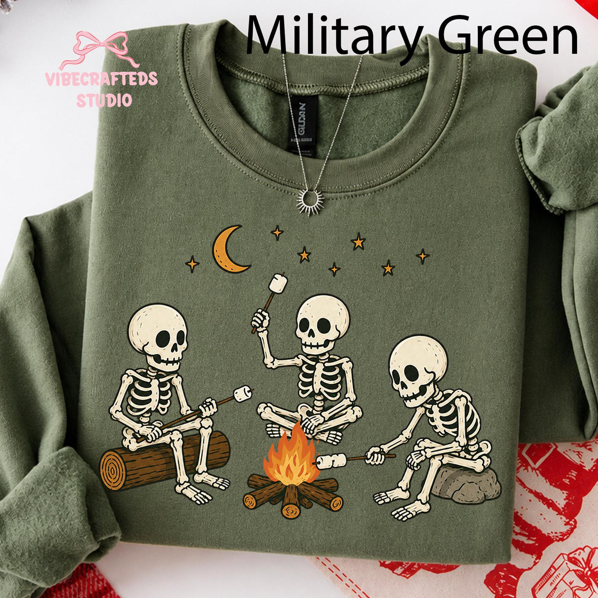Skeleton Camping Three Skeletons Roasting - Adult & Kids T-Shirts, Sweatshirts & Hoodies apparel design preview 1