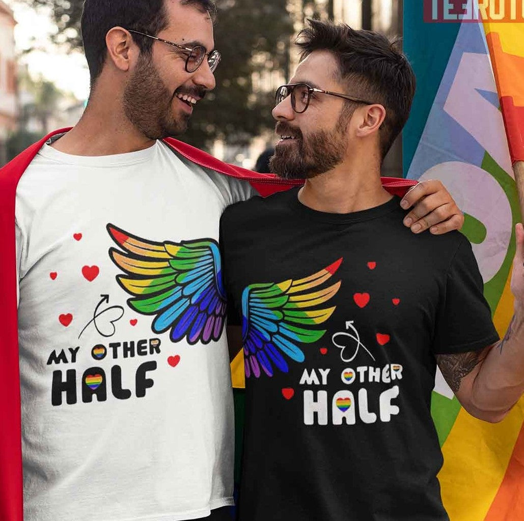 Rainbow LGBT Wing My Other Half Couple Matching Valentine T-Shirt - T-Shirt, Sweatshirt, Hoodie