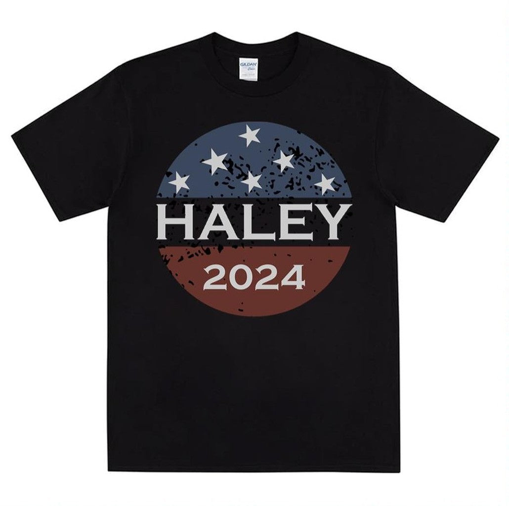 Nikki Haley 2024 Vintage President Distressed Usa Flag Button Unisex T-Shirt - T-Shirt, Sweatshirt, Hoodie