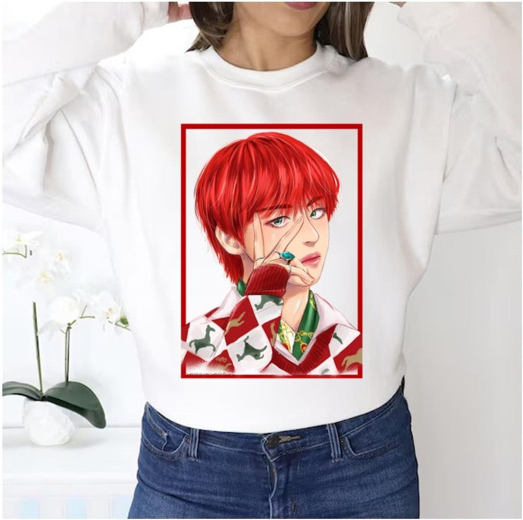 Red Taehyung Fanart Bts Bangtan Boys Unisex Sweatshirt - T-Shirt, Sweatshirt, Hoodie
