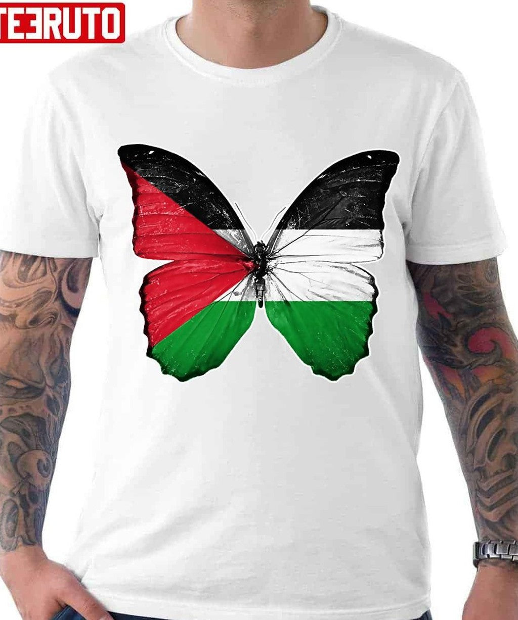 Palestine Flag Butterfly Unisex T-Shirt - T-Shirt, Sweatshirt, Hoodie