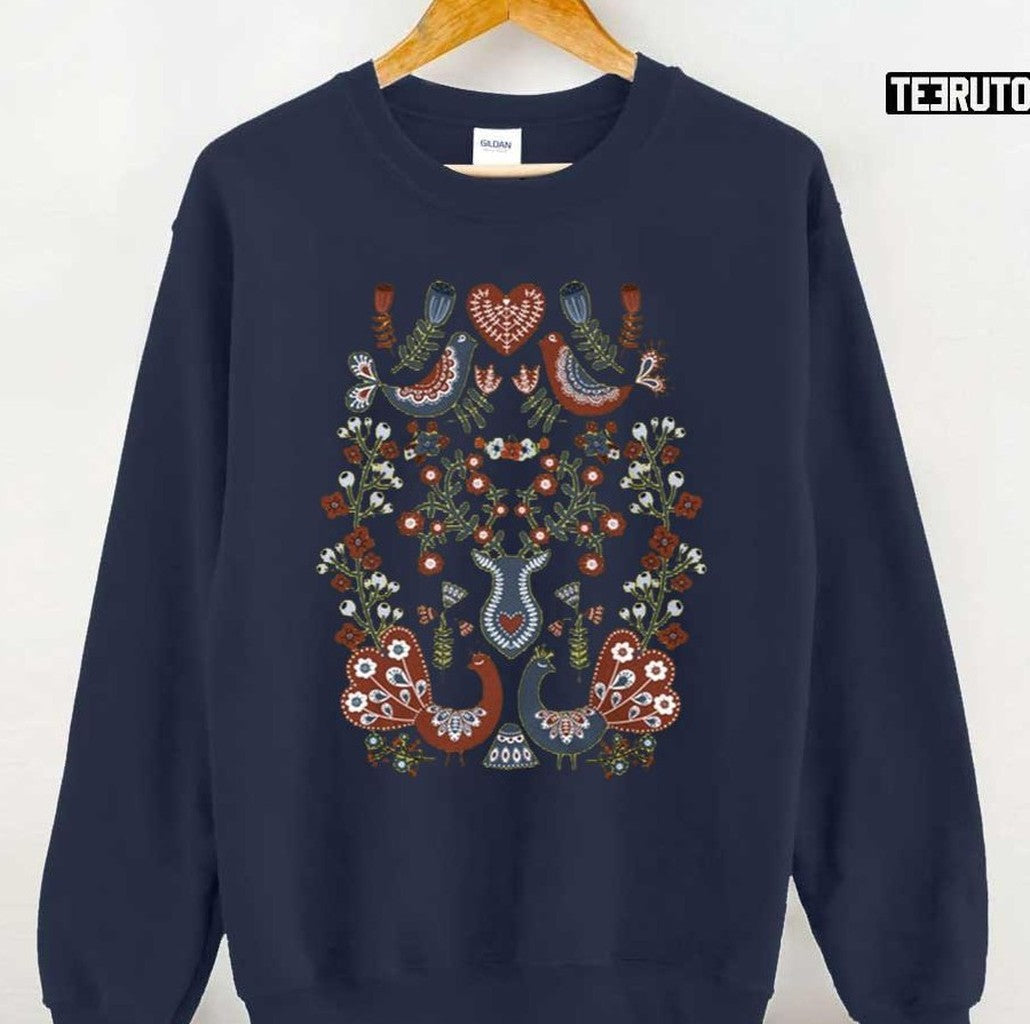 Scandinavian Christmas Norwegian Folk Art Botanical Unisex Sweatshirt - T-Shirt, Sweatshirt, Hoodie