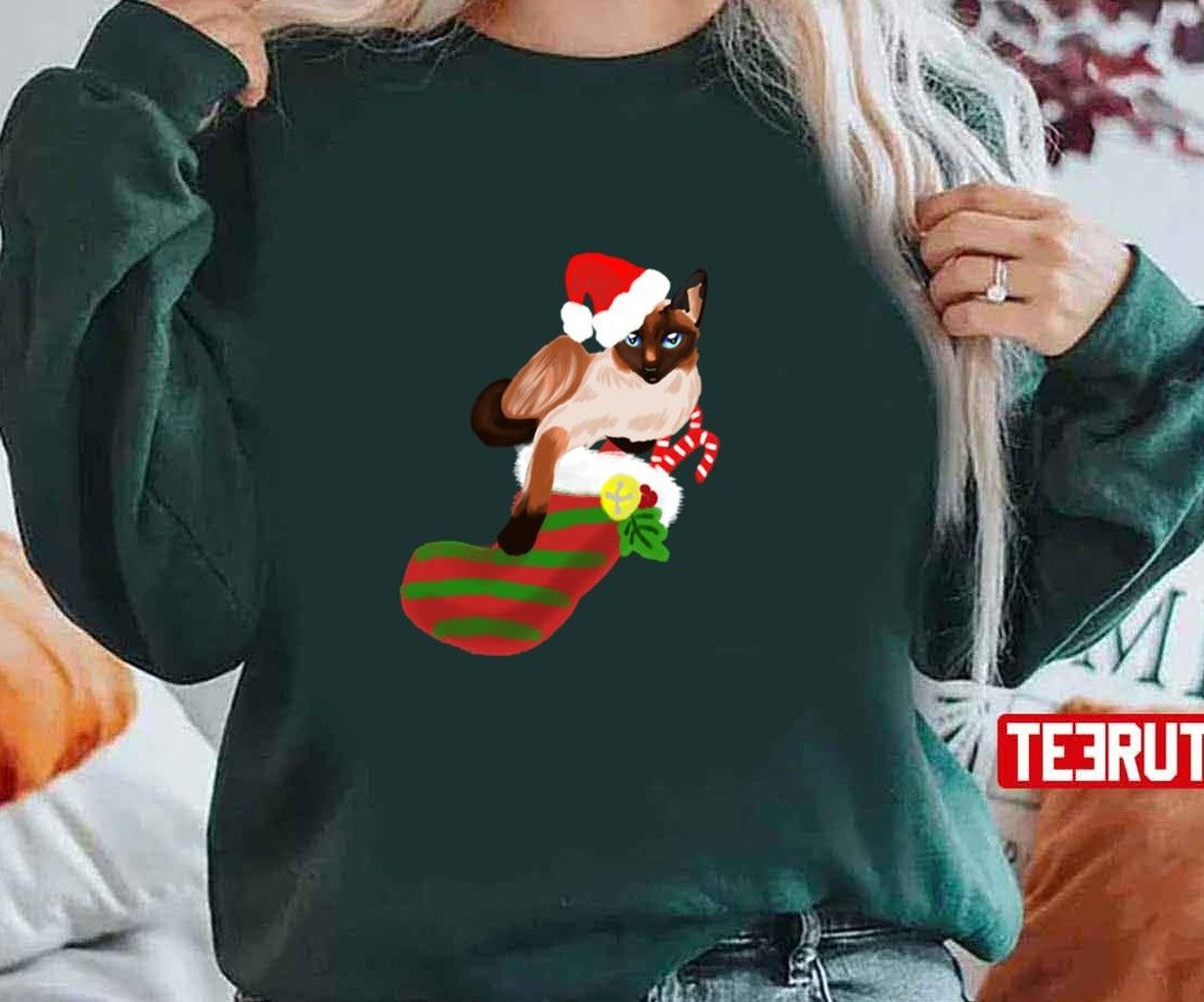 Siamese Cat With Stocking Christmas Unisex Sweatshirt - T-Shirt, Sweatshirt, Hoodie