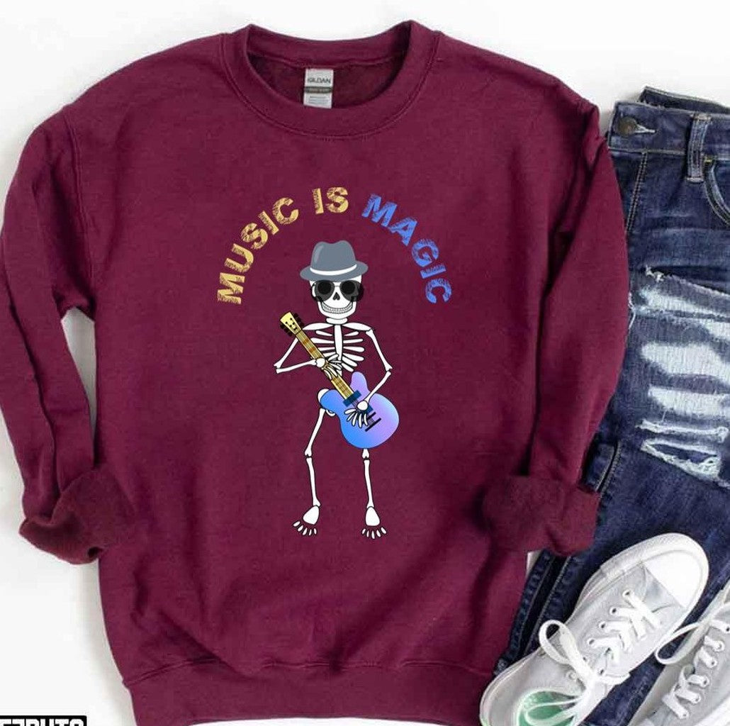 Music Is Magic Acoustic Guitar Lovers Funny Skeleton Version Unisex Sweatshirt - T-Shirt, Sweatshirt, Hoodie