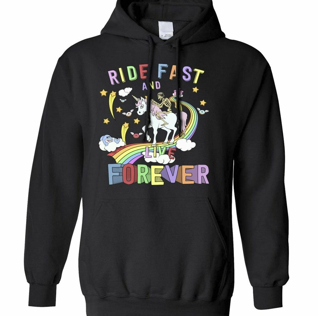 Ride Fast And Live Forever Skeleton Rainbow Biker Hoodie - T-Shirt, Sweatshirt, Hoodie