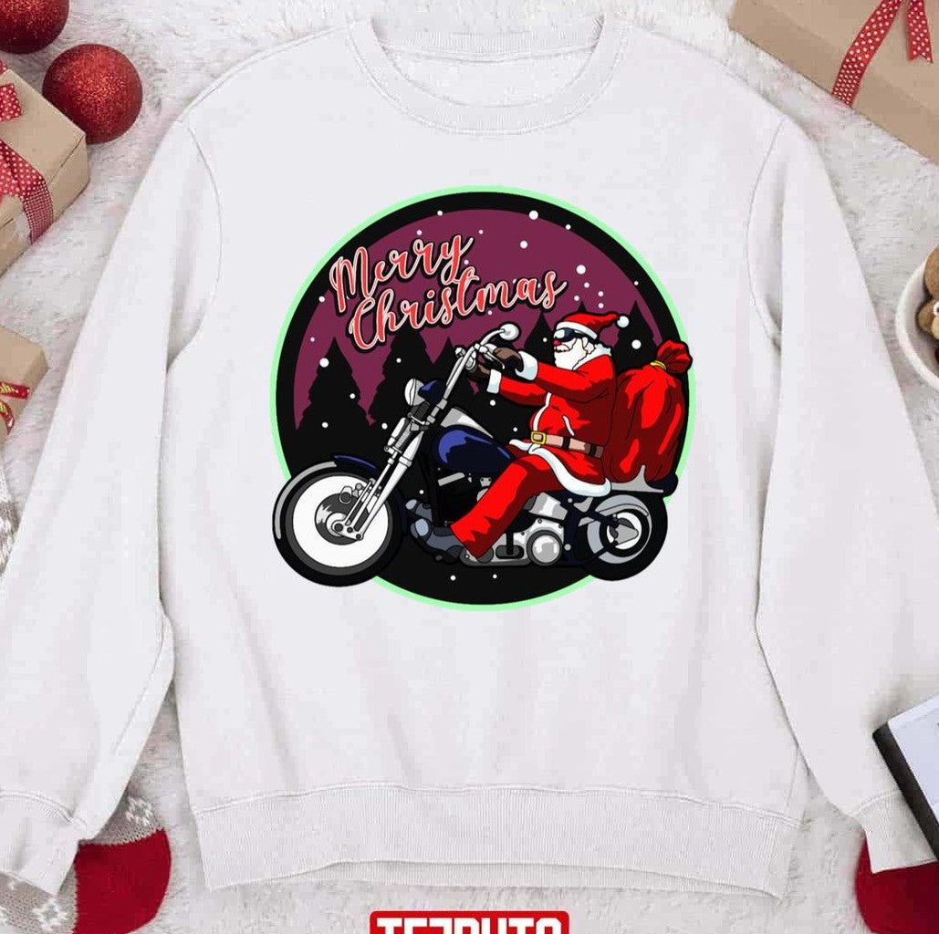 Santa Claus On Motorcycle Merry Christmas Unisex Sweatshirt - T-Shirt, Sweatshirt, Hoodie