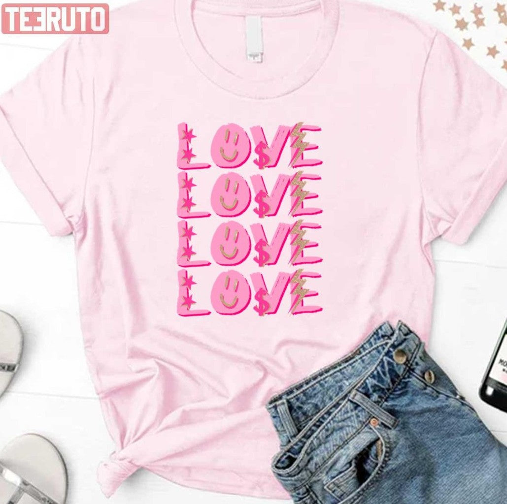 Preppy Love Pink And Gold Unisex T-Shirt - T-Shirt, Sweatshirt, Hoodie