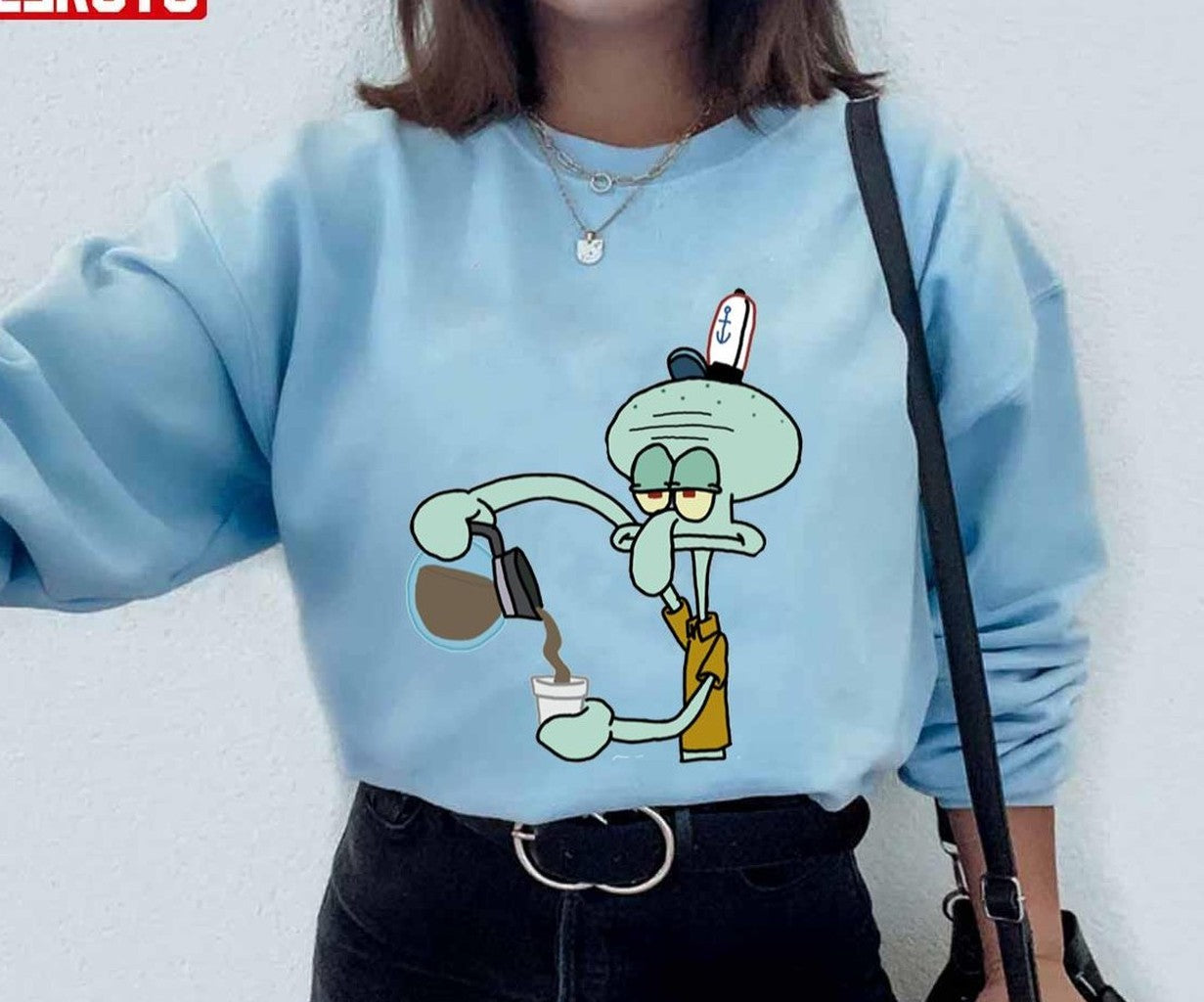 More Coffee Squidward From Spongebob Sticker Unisex Sweatshirt - T-Shirt, Sweatshirt, Hoodie
