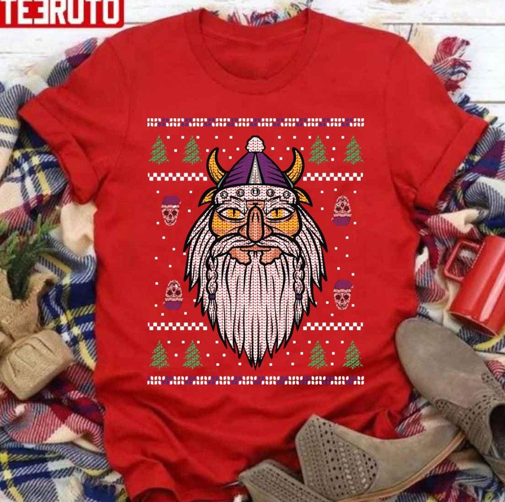 Purple And Gold Viking Christmas Sweater Style Unisex T-Shirt - T-Shirt, Sweatshirt, Hoodie