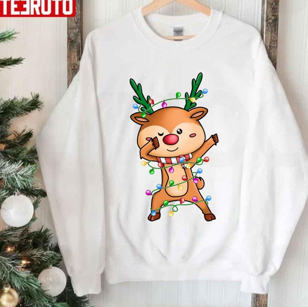 Reindeer Christmas Lights Santa Dabbing Through The Snow Unisex Sweatshirt - T-Shirt, Sweatshirt, Hoodie