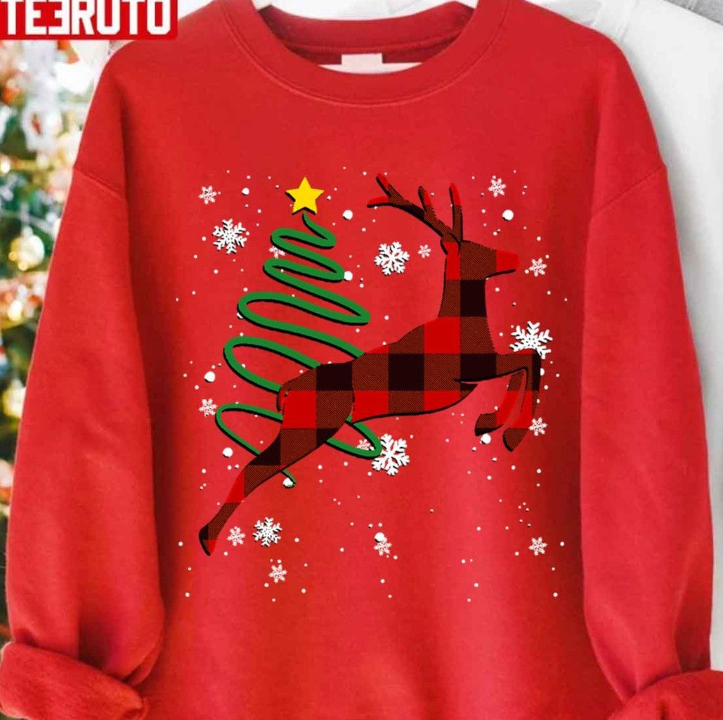 Red Plaid Reindeer Buffalo Deer Christmas Unisex Sweatshirt - T-Shirt, Sweatshirt, Hoodie