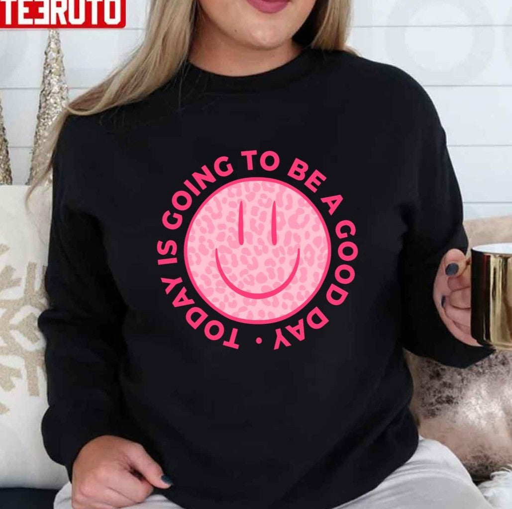 Preppy Pink Leopard Smiley Face Unisex Sweatshirt - T-Shirt, Sweatshirt, Hoodie