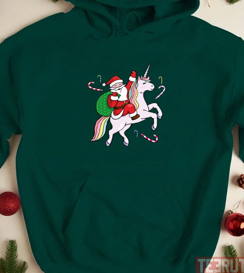 Santa Riding A Unicorn Christmas Unisex Sweatshirt - T-Shirt, Sweatshirt, Hoodie