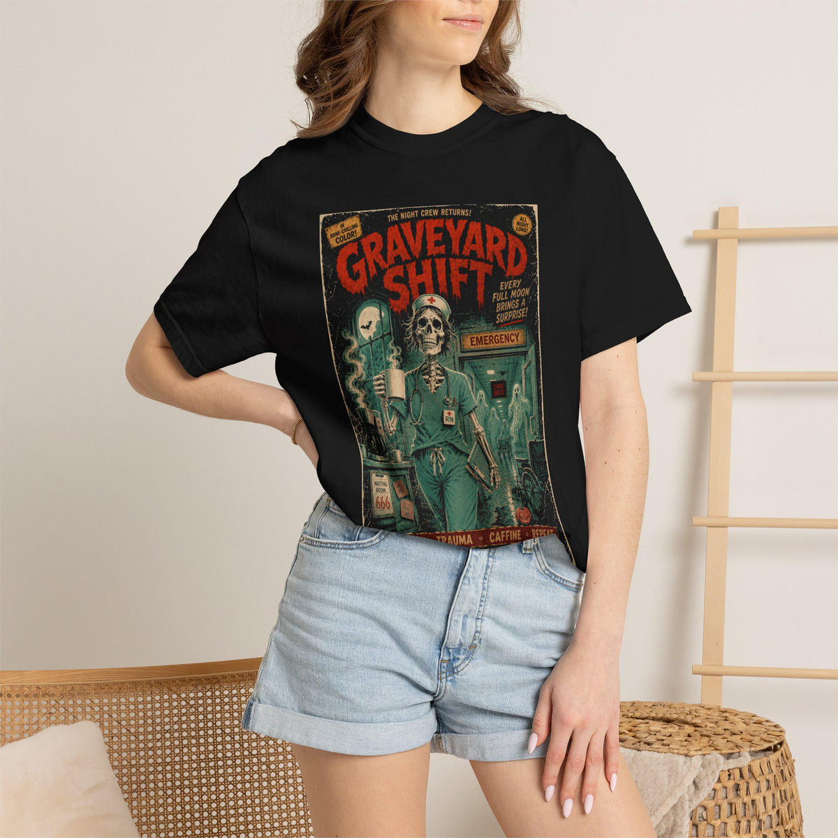 Nurse Graveyard Shift Horror Poster Night Er - Adult & Kids T-Shirts, Sweatshirts & Hoodies apparel design preview 3