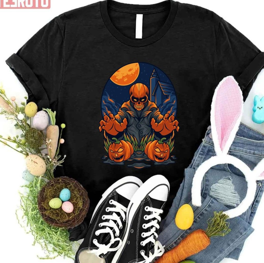 Pumpkin Skull Halloween Vintage Art Unisex T-Shirt - T-Shirt, Sweatshirt, Hoodie