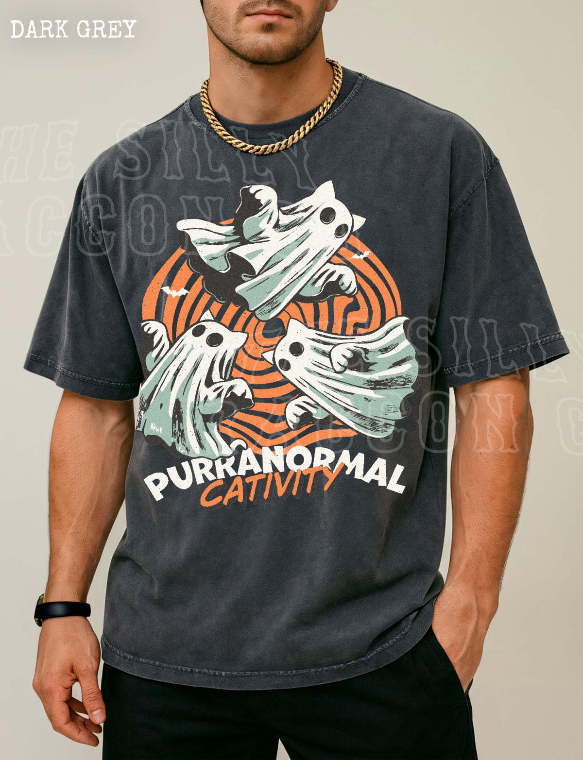 Purranormal Cativity Ghost Cat Halloween Spooky Retro - Adult & Kids T-Shirts, Sweatshirts & Hoodies apparel design preview 4