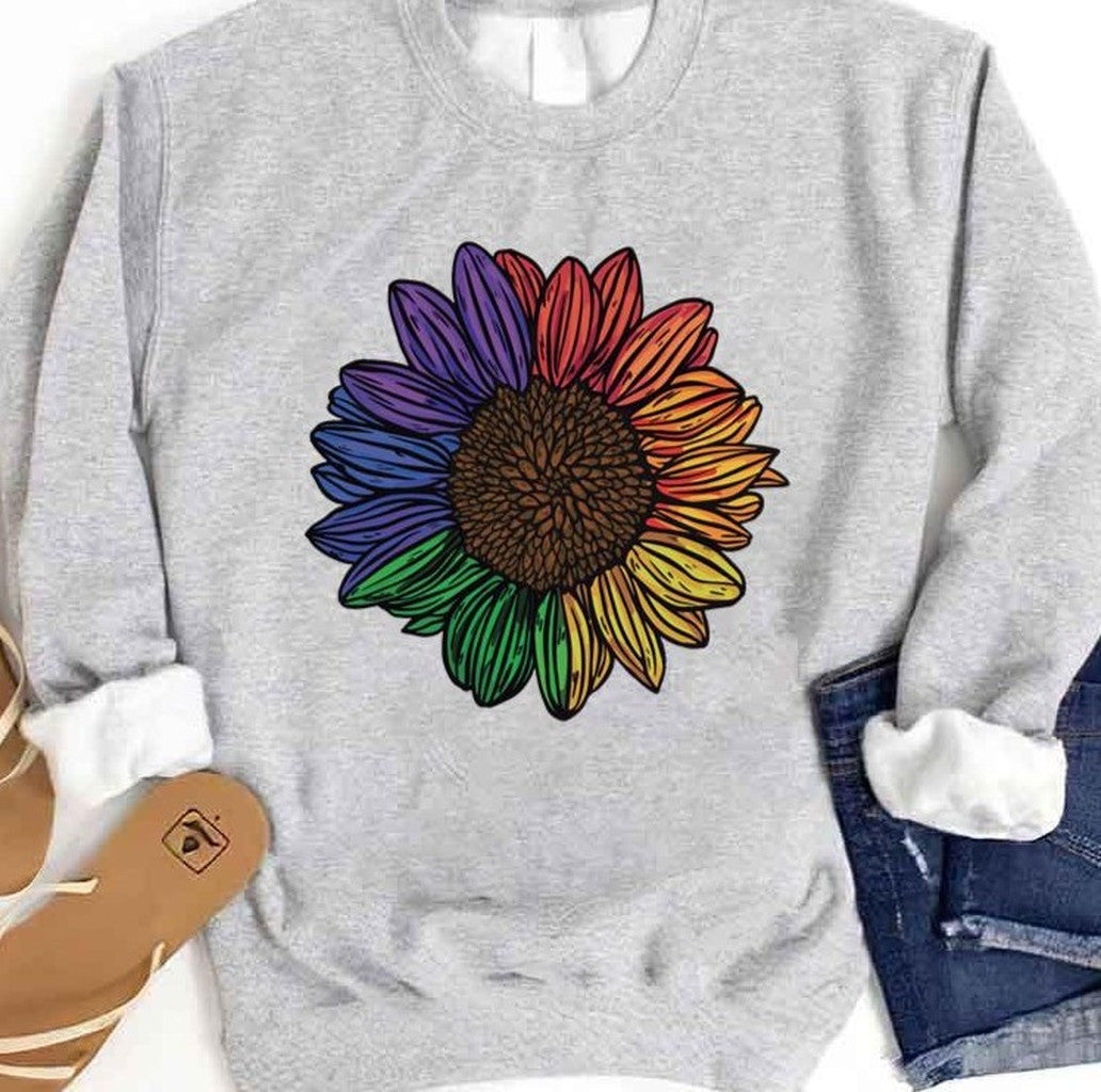 Pride Colors Sunflower Lgbtq Pride Month Unisex Sweatshirt - T-Shirt, Sweatshirt, Hoodie