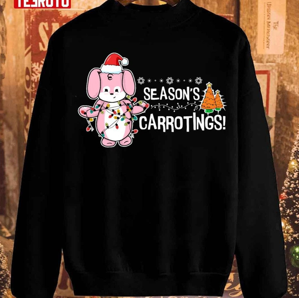 Season's Carrotings Punny Bunny Christmas Pink X Black Sweatshirt - T-Shirt, Sweatshirt, Hoodie