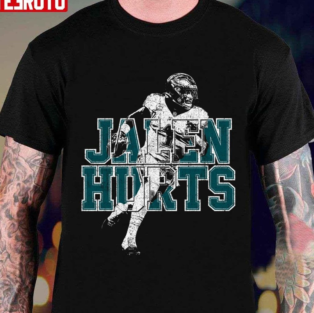 Running Jalen Hurts Grunge Graphic White Unisex T-Shirt - T-Shirt, Sweatshirt, Hoodie