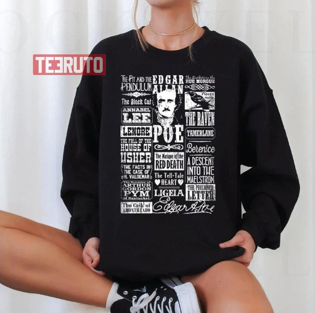 Montage Stories Titles Poems Quotes Edgar Allan Poe Unisex Sweatshirt - T-Shirt, Sweatshirt, Hoodie