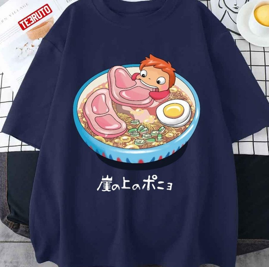 Ponyo Eat Meat Ramen Ghibli Unisex T-shirt - T-Shirt, Sweatshirt, Hoodie