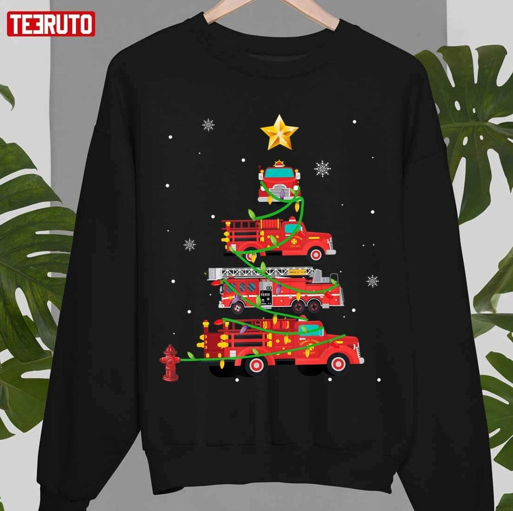Proud To Be A Firefighter Fire Truck Christmas Tree Xmas Unisex Sweatshirt - T-Shirt, Sweatshirt, Hoodie
