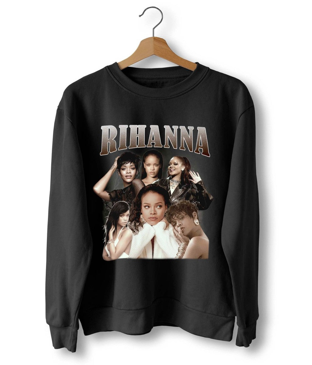 Rihanna Retro Vintage Hip Hop 90s Unisex Crewneck Sweatshirt - T-Shirt, Sweatshirt, Hoodie