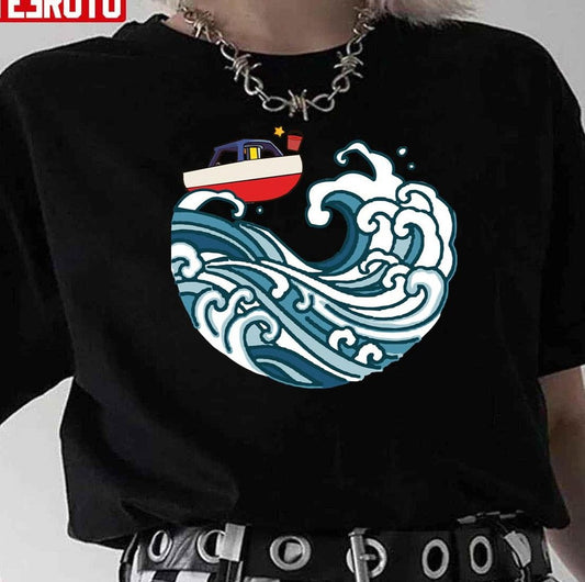 Anime Ghibli Ponyo Boat On Big Wave Unisex T-Shirt - T-Shirt, Sweatshirt, Hoodie
