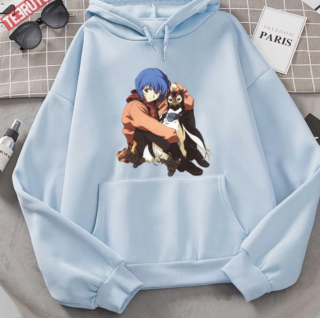 Pen Pen &amp; Rei Ayanami Neon Genesis Evangelion Unisex Hoodie - T-Shirt, Sweatshirt, Hoodie