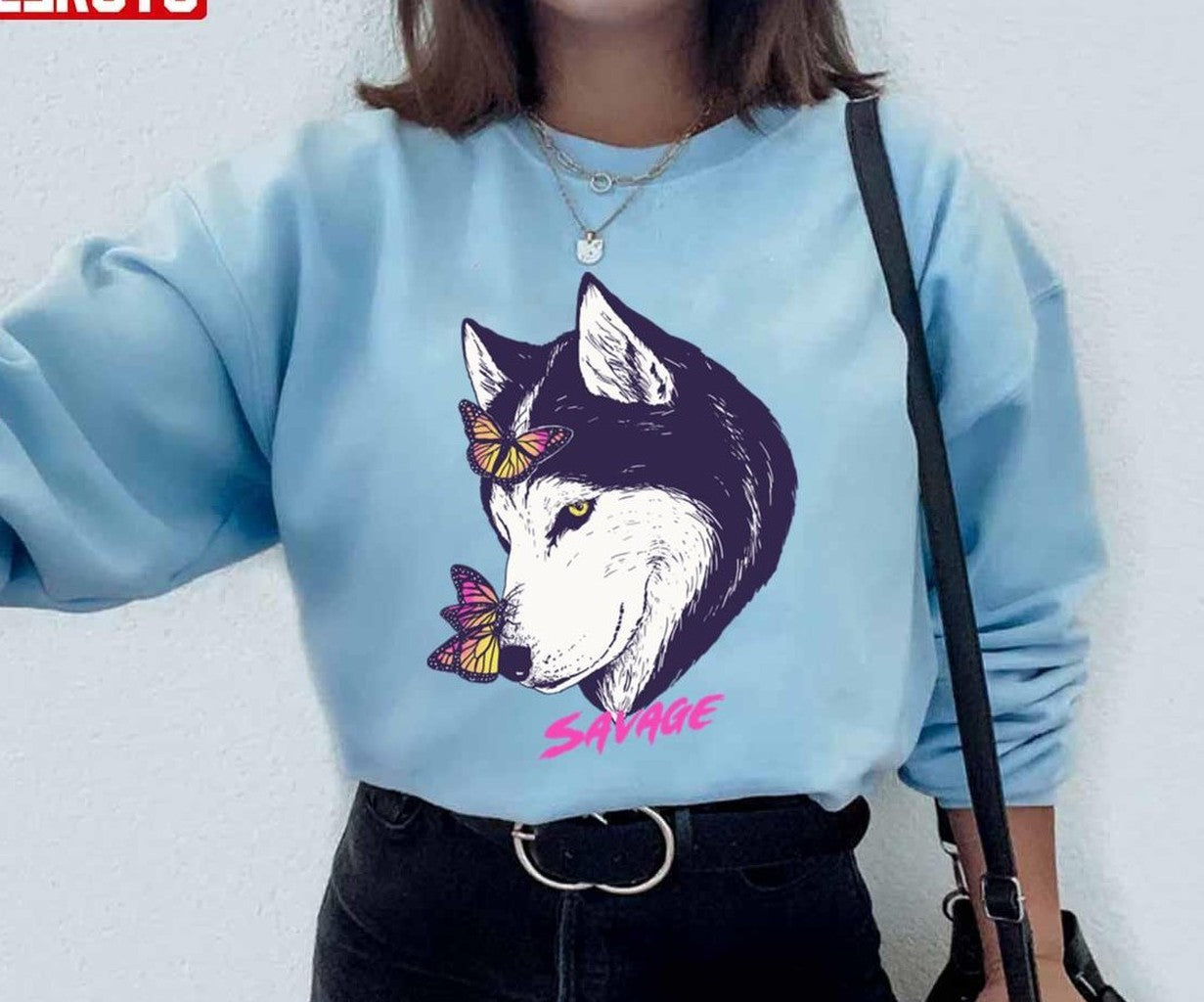 Savage Af Wolf Butterflies Unisex T-Shirt - T-Shirt, Sweatshirt, Hoodie