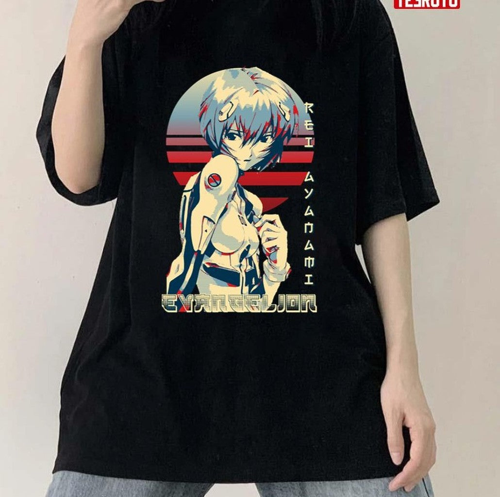 Neon Genesis Evangelion Rei Ayanami Color Stripe Japanese Style Artwork Unisex T-Shirt - T-Shirt, Sweatshirt, Hoodie