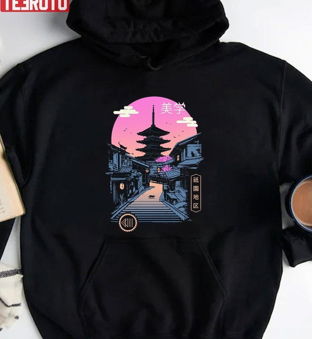 Pagoda Wave Aesthetics Unisex Hoodie - T-Shirt, Sweatshirt, Hoodie