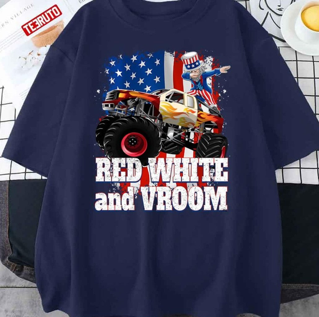 Red White And Vroom Monster Truck 4th Of July Unisex T-Shirt - T-Shirt, Sweatshirt, Hoodie