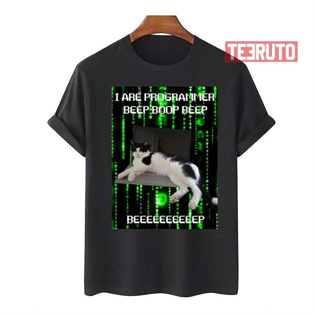 Programmer Cat Beep Boop Coding Green Unisex T-Shirt - T-Shirt, Sweatshirt, Hoodie