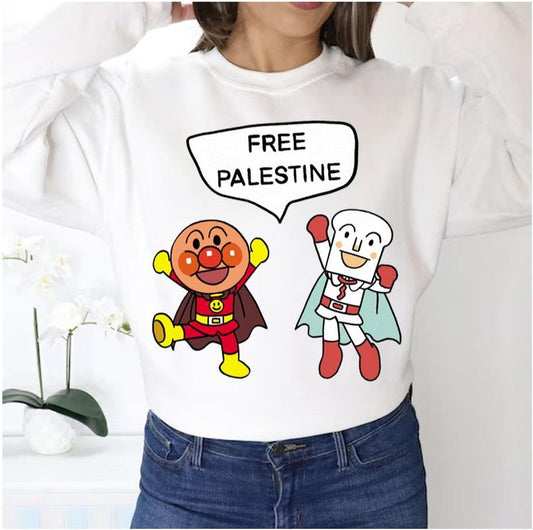 Anpanman Shokupanman Free Palestine Unisex Sweatshirt - T-Shirt, Sweatshirt, Hoodie