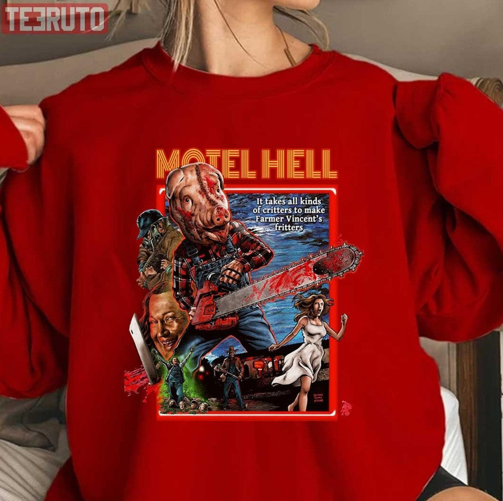 Motel Hello 1980 Horror Halloween Pig Vintage Unisex Sweatshirt - T-Shirt, Sweatshirt, Hoodie