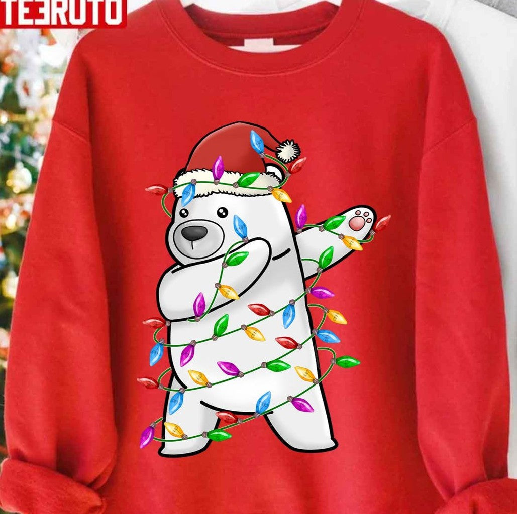 Polar Bear Cristmas Lights Santa Dabbing Through The Snow Unisex Sweatshirt - T-Shirt, Sweatshirt, Hoodie