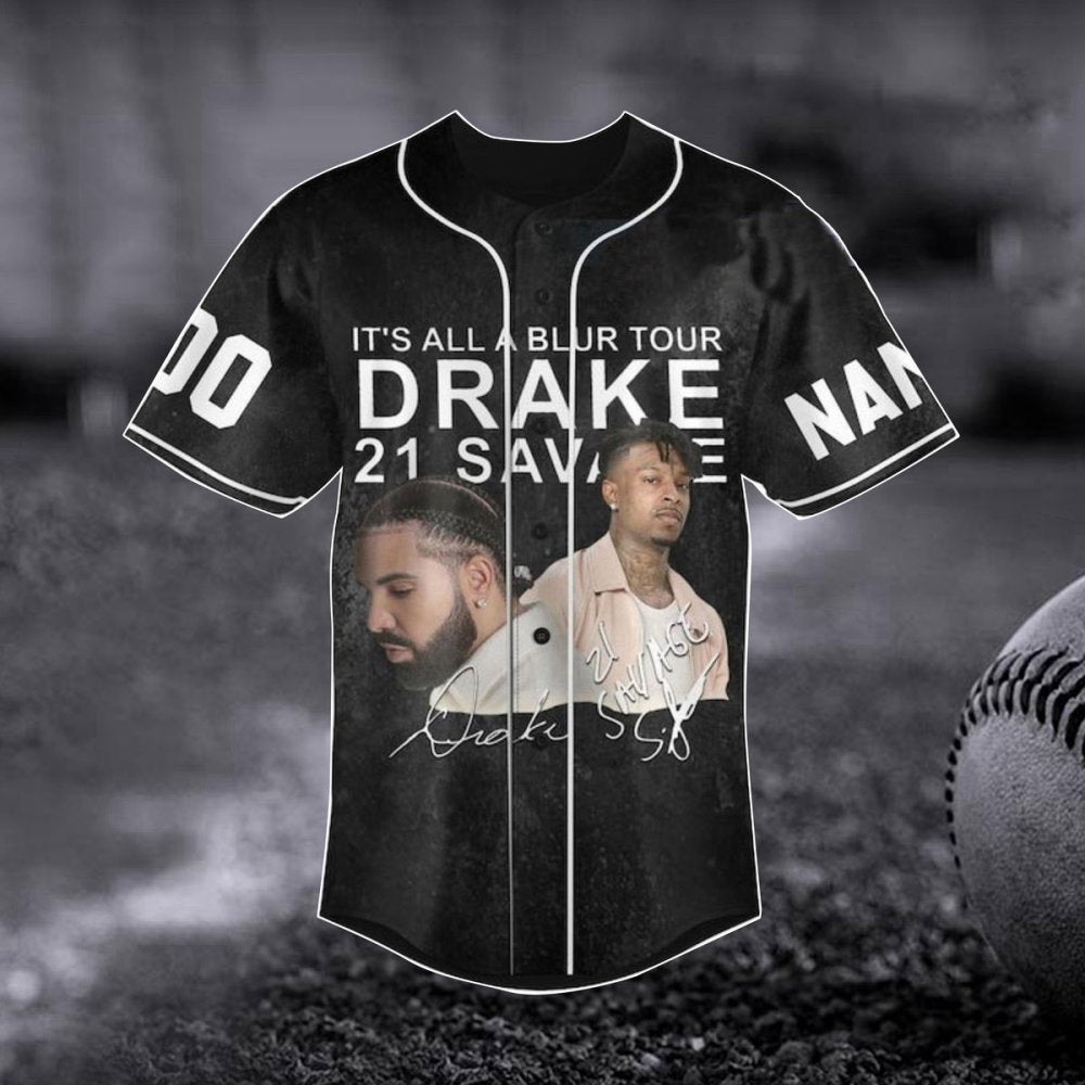 Drake 21 Savage Baseball Jersey All A Blur Tour Shirt 2023 Music Concert Merch - Aopprinter baseball jersey product view 2