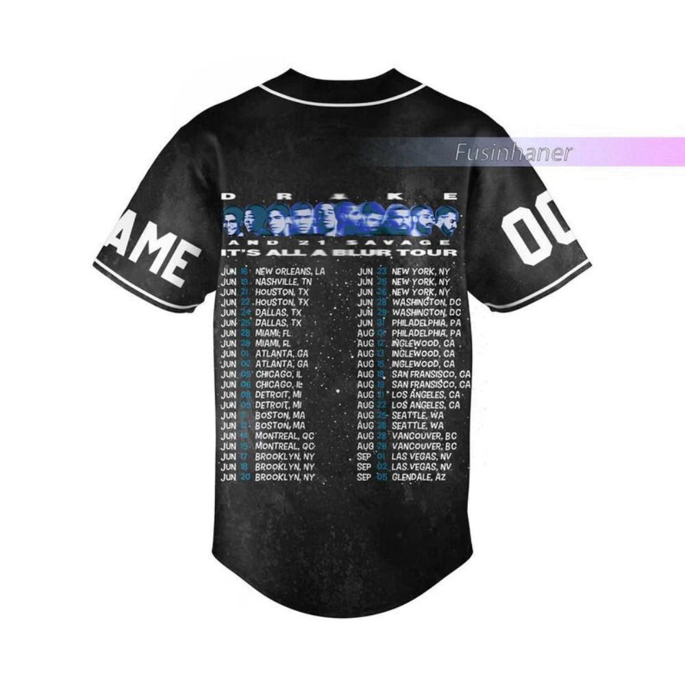Drake 21 Savage Baseball Jersey All A Blur Tour Shirt 2023 Music Concert Merch - Aopprinter baseball jersey product view 3