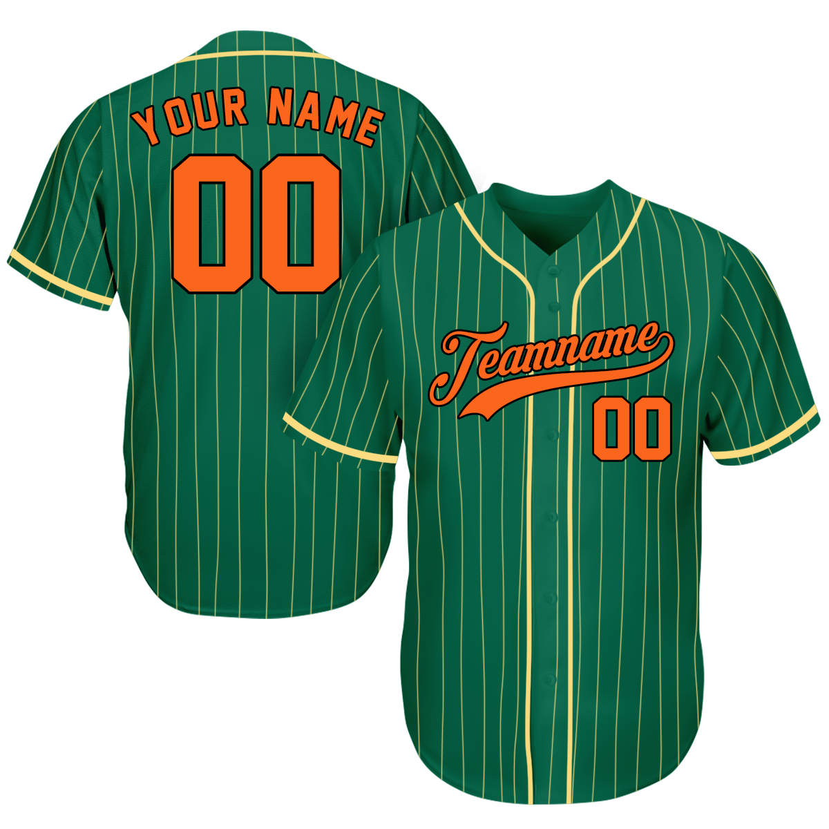 Personalized Baseball Jerseys - Unique Gifts For Baseball Fans - Pinstripe Green Yellow Orange - Fathers Day Baseball Gifts baseball jersey product view 1