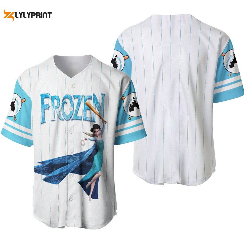 Elsa Princess Frozen All Over Print Pinstripe Baseball Jersey - lylyprint.com baseball jersey product view 1