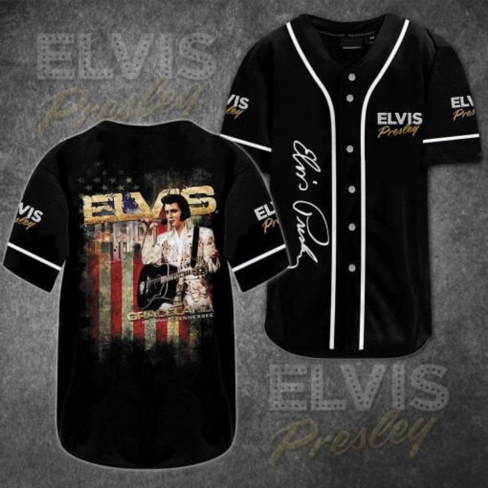 Elvis Presley Printed Black Baseball Jersey: Rock and Roll Inspired Style baseball jersey product view 2