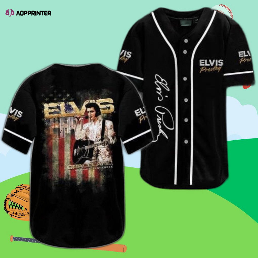 Elvis Presley Printed Black Baseball Jersey: Rock and Roll Inspired Style baseball jersey product view 1