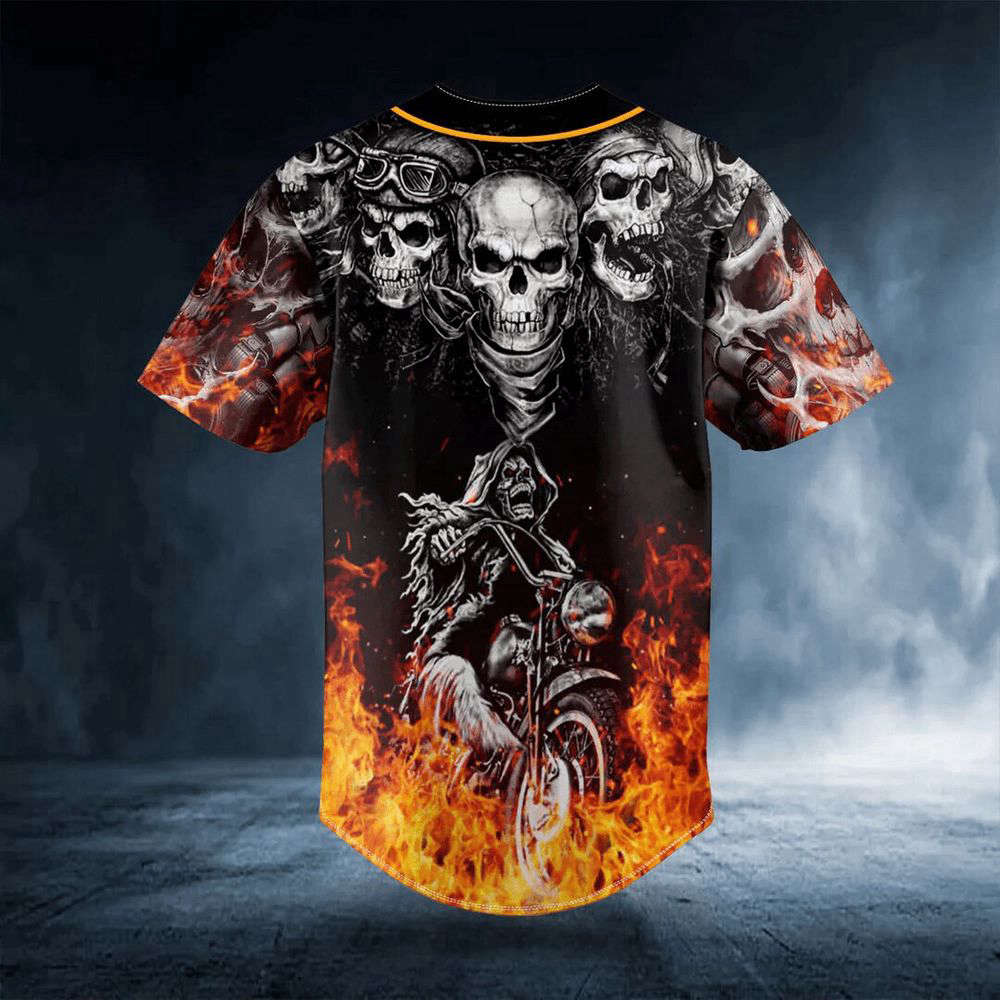 Fire Ghost Rider Biker Skull Custom Baseball Jersey For Men Women, Men's Baseball Jersey For Men Women - lylyprint.com baseball jersey product view 3