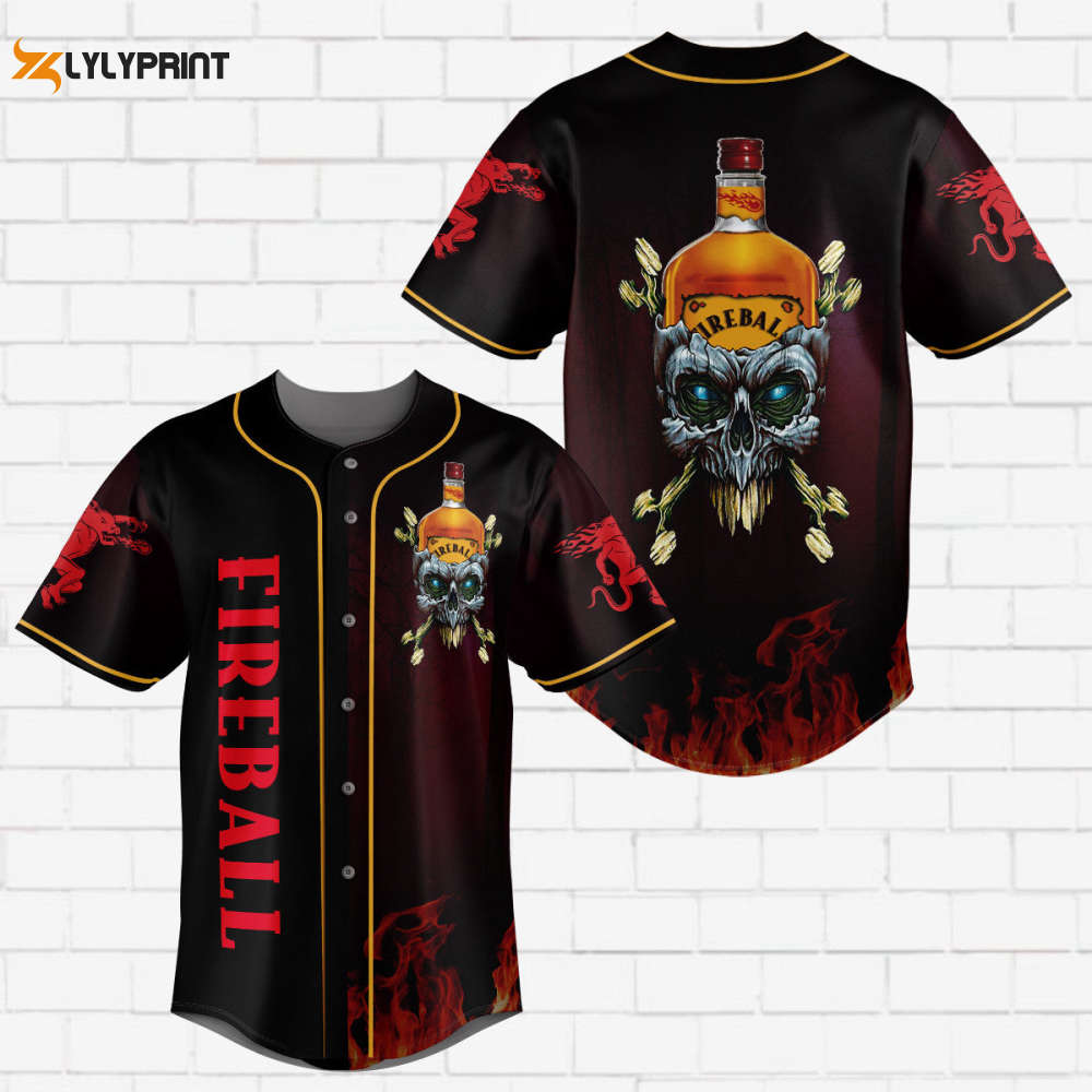 Fireball Flowery Skull Red Flame All Over Print Unisex Baseball Jersey - lylyprint.com baseball jersey product view 1