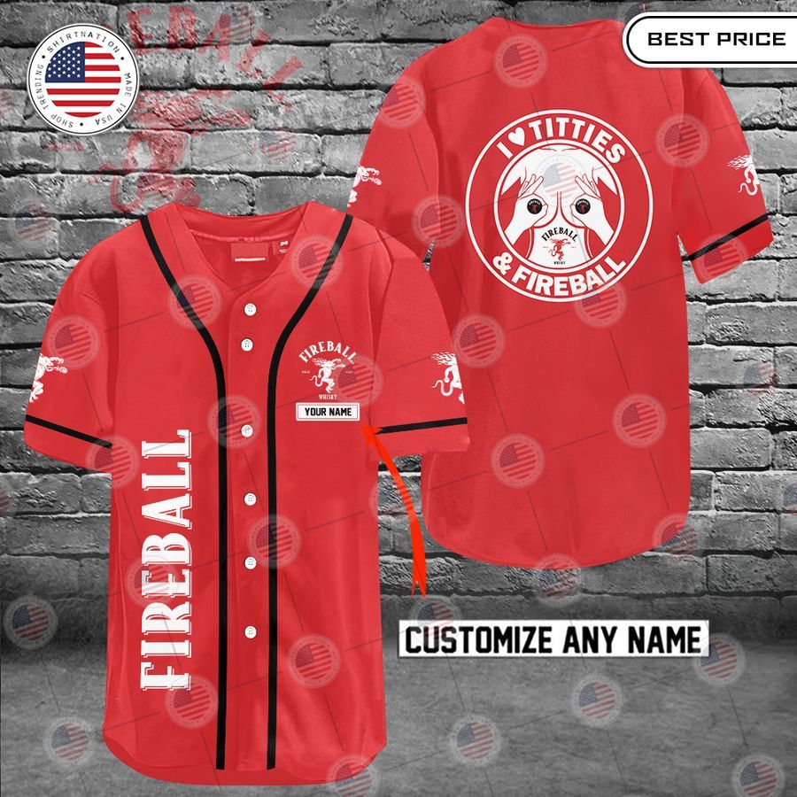 HOT Fireball I love titties and Fireball Custom Baseball jersey baseball jersey product view 1