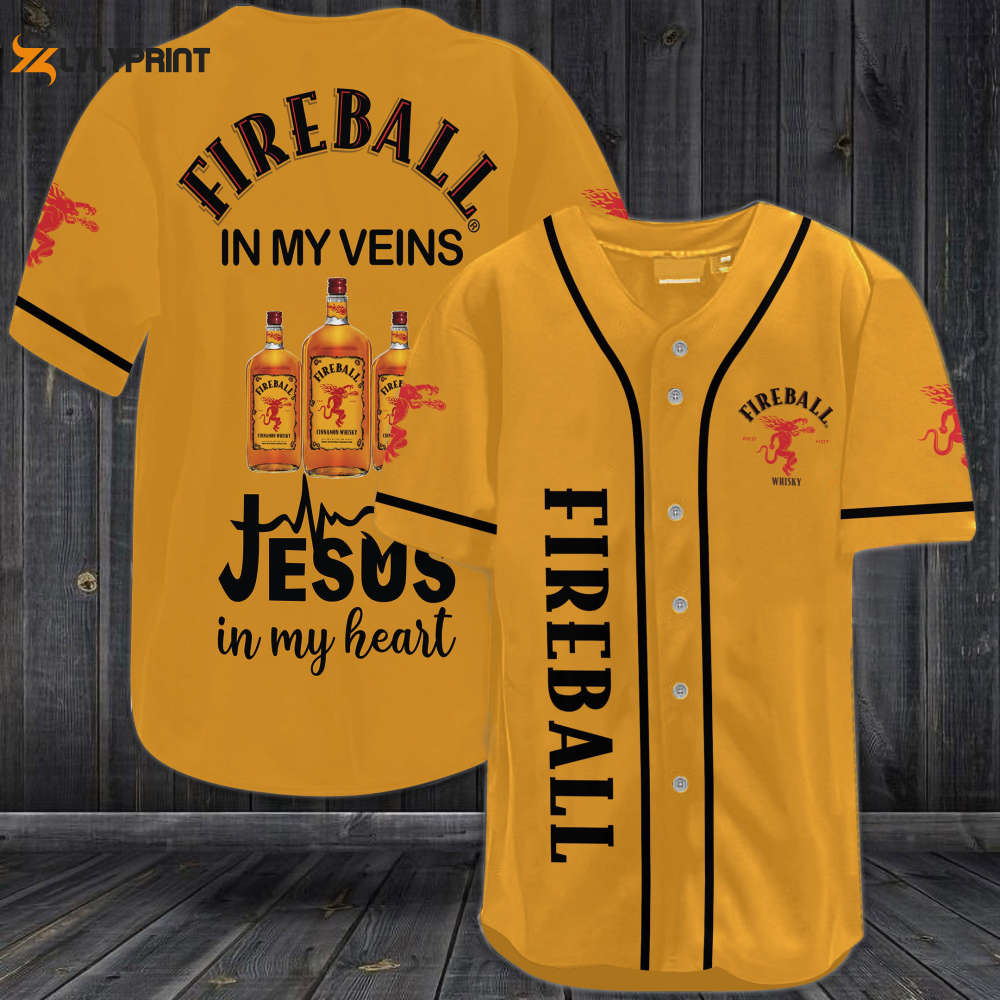 Fireball In My Veins Jesus In My Heart Baseball Jersey - lylyprint.com baseball jersey product view 1