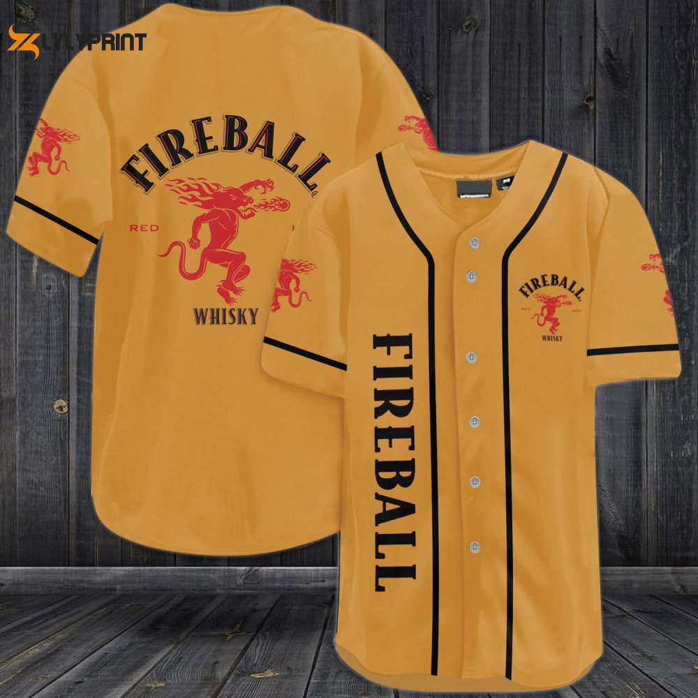 Fireball Red Hot Whiskey Baseball Jersey - lylyprint.com baseball jersey product view 1