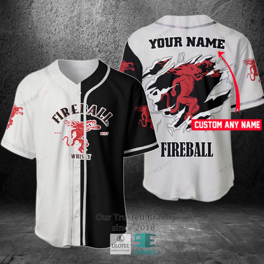 Fireball Whisky Your Name Black and White Baseball Jersey baseball jersey product view 1