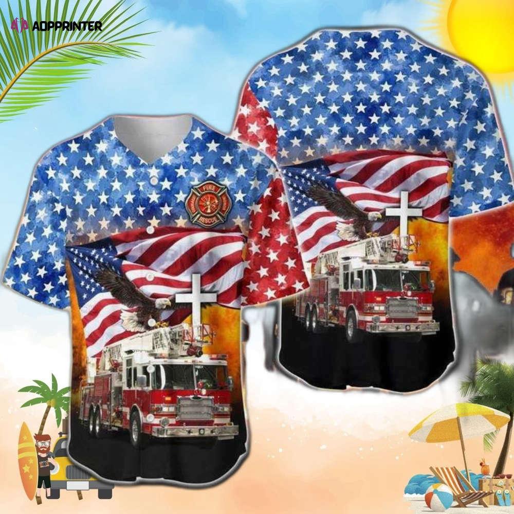 Firefighter Truck Flag Eagle Baseball Jersey - Aopprinter baseball jersey product view 1